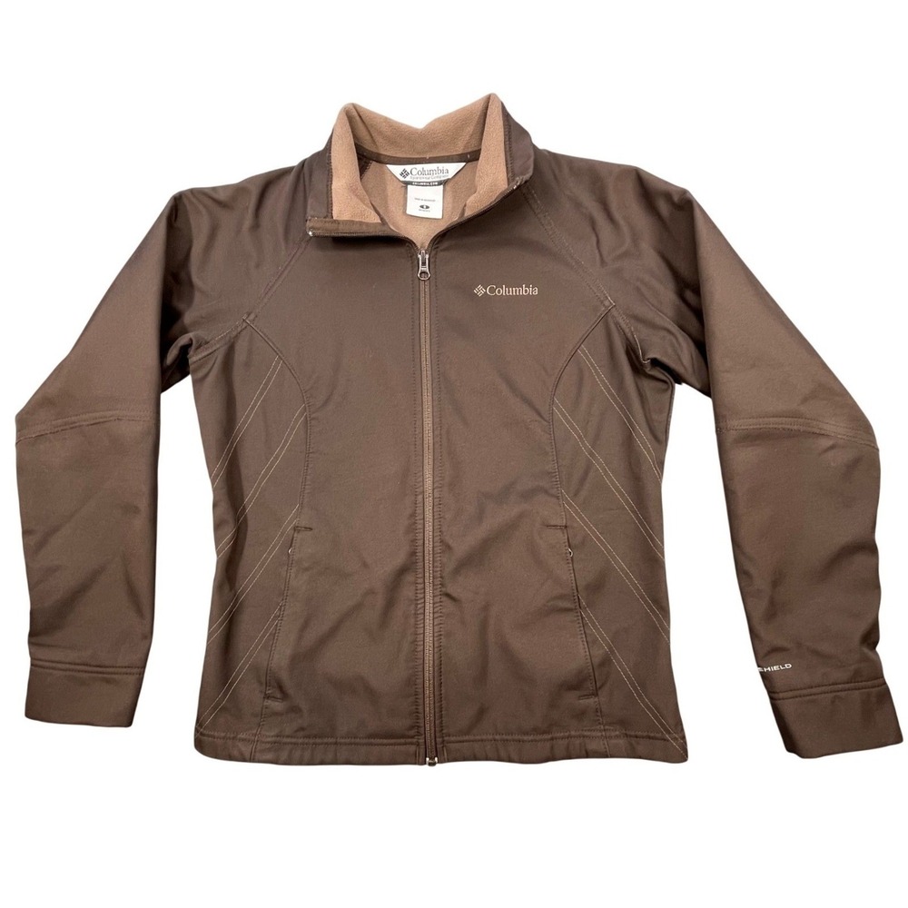 Columbia Brown Omni-Shield Softshell Fleece Lined Full Zip Jacket Womens S